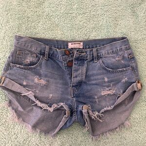 One Teaspoon Blue Distressed Jean Shorts